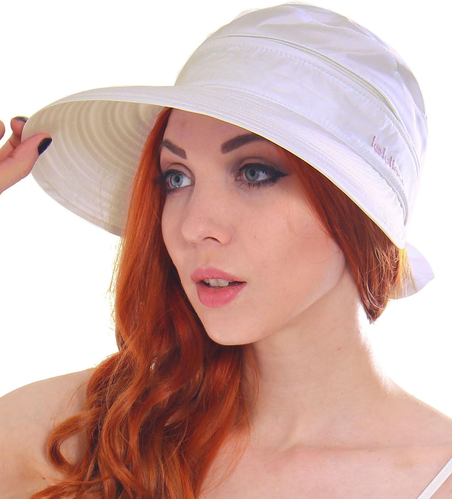 Women's UPF 50+ UV Sun Protective Wide Brim 2 in 1 Beach Hat Visor White