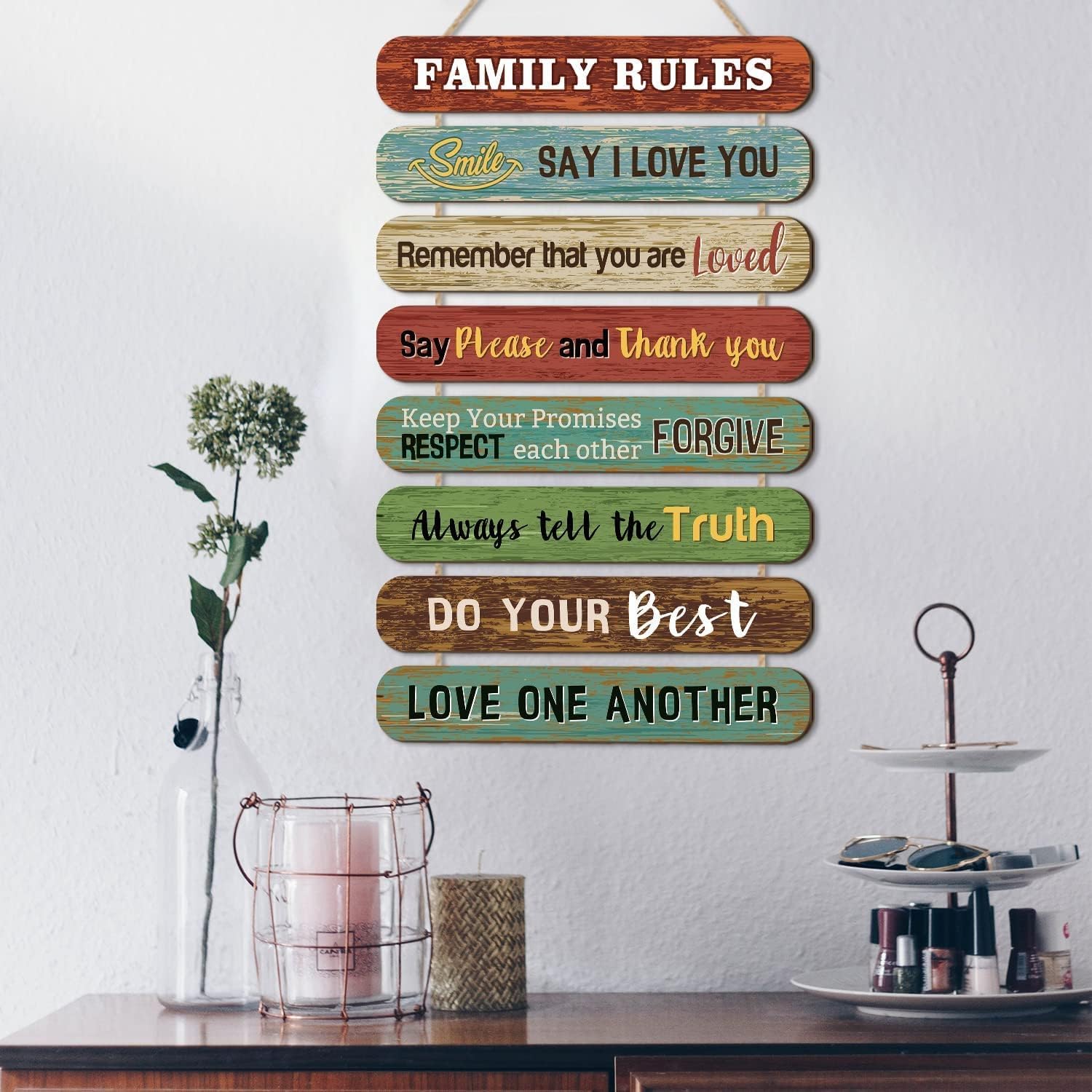 HPNIUB Rustic Family Rules Signs Wall Decor(2"x12"),Inspirational Wall Art for Family for Bathroom Living Room Dinging Room Bedroom Entryway Deocr - Image 2