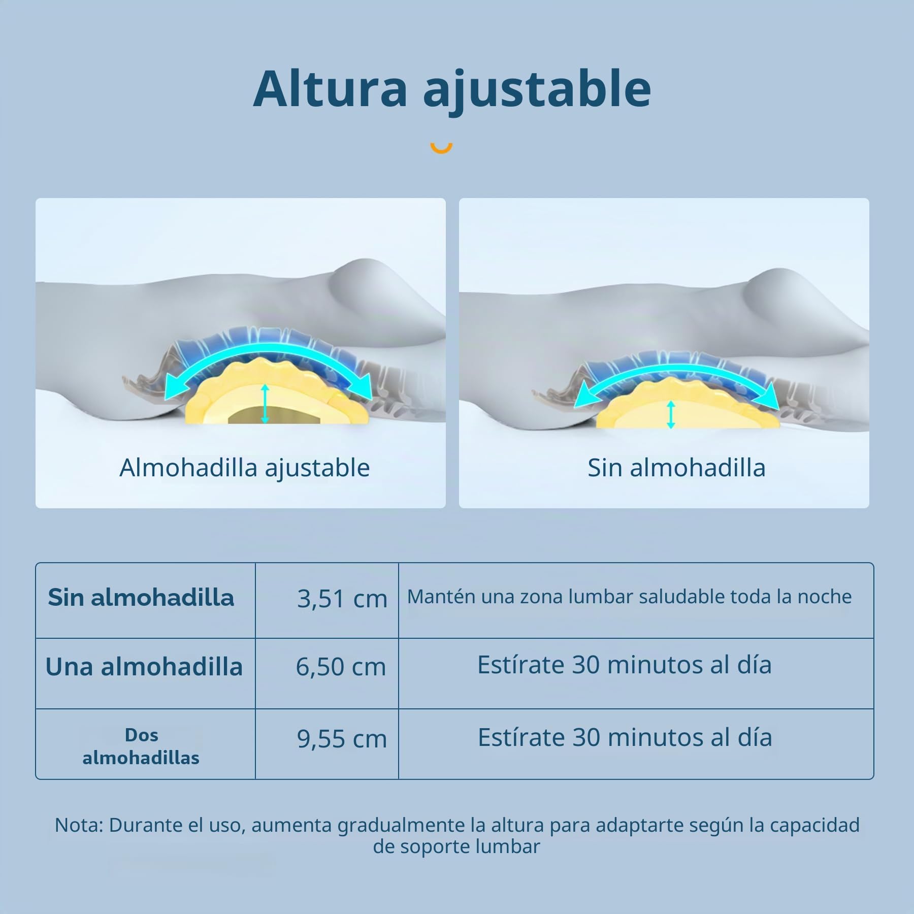 RESTCLOUD, Almohada de apoyo lumbar ajustable para dormir, de espuma viscoelástica para aliviar el dolor de espalda baja, para cama y silla