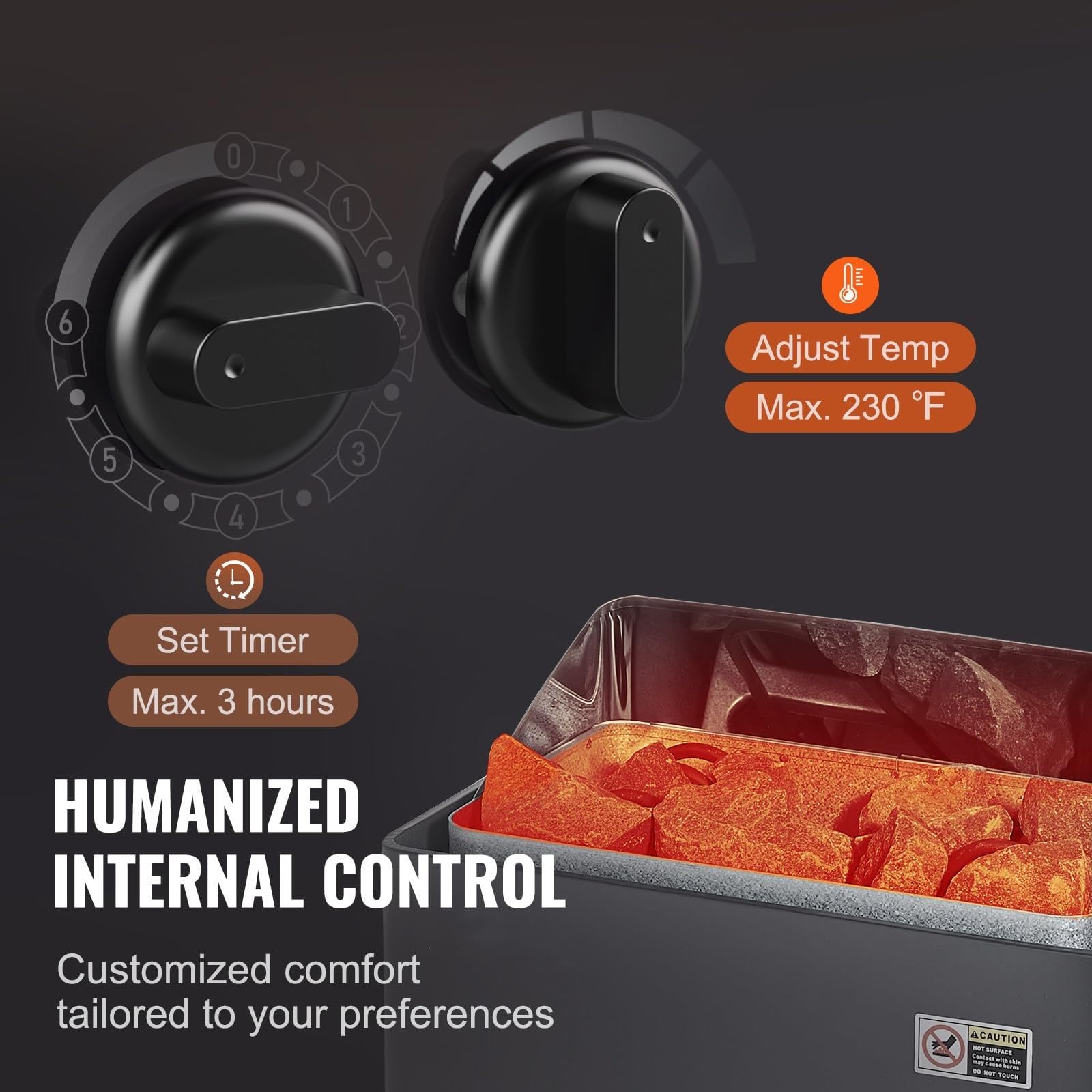 3KW-9KW Poêle De Sauna, Poêle De Sauna À Vapeur Sèche, Poêles De Sauna Électriques 220V, Commandes Intégrées Et Thermo-hygromètre, pour Saunas, Spas, Hôtels Et Maisons(6.0KW)