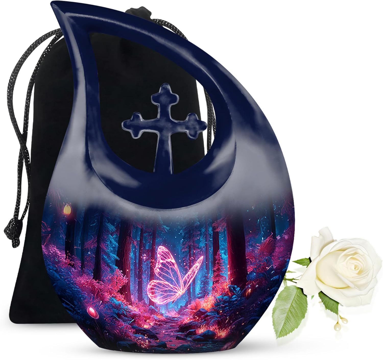 Butterfly Tear Drop Funeral Urn for Ashes for Women - Pink Cremation Urn for Dad - Drop Memorial Urns for Adult Male - Teardrop Urns for Human Ashes - 10 Inch Large Unique Gift for Women