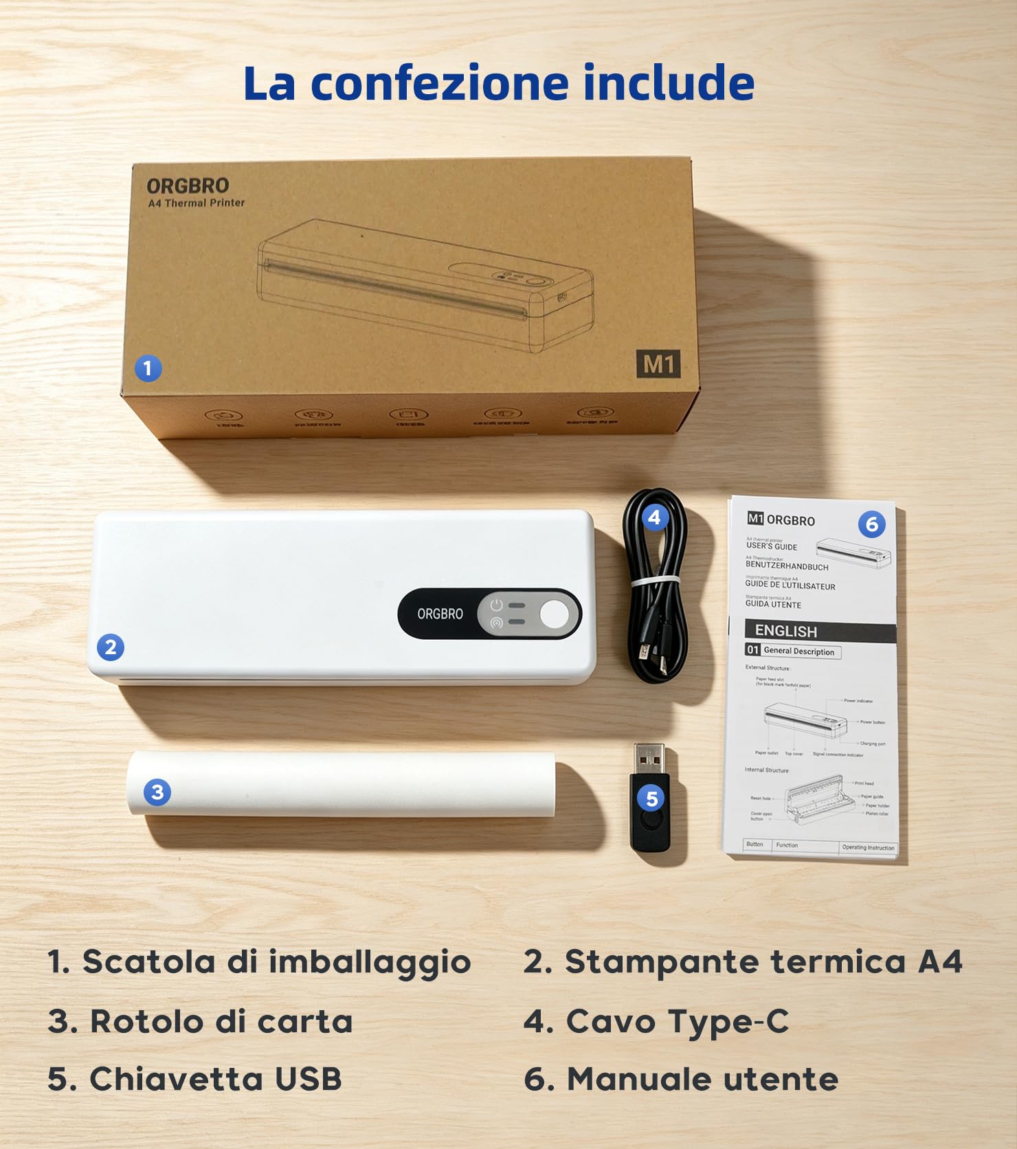 ORGBRO M1 Stampante Portatile A4 Termica Senza Inchiostro Bluetooth