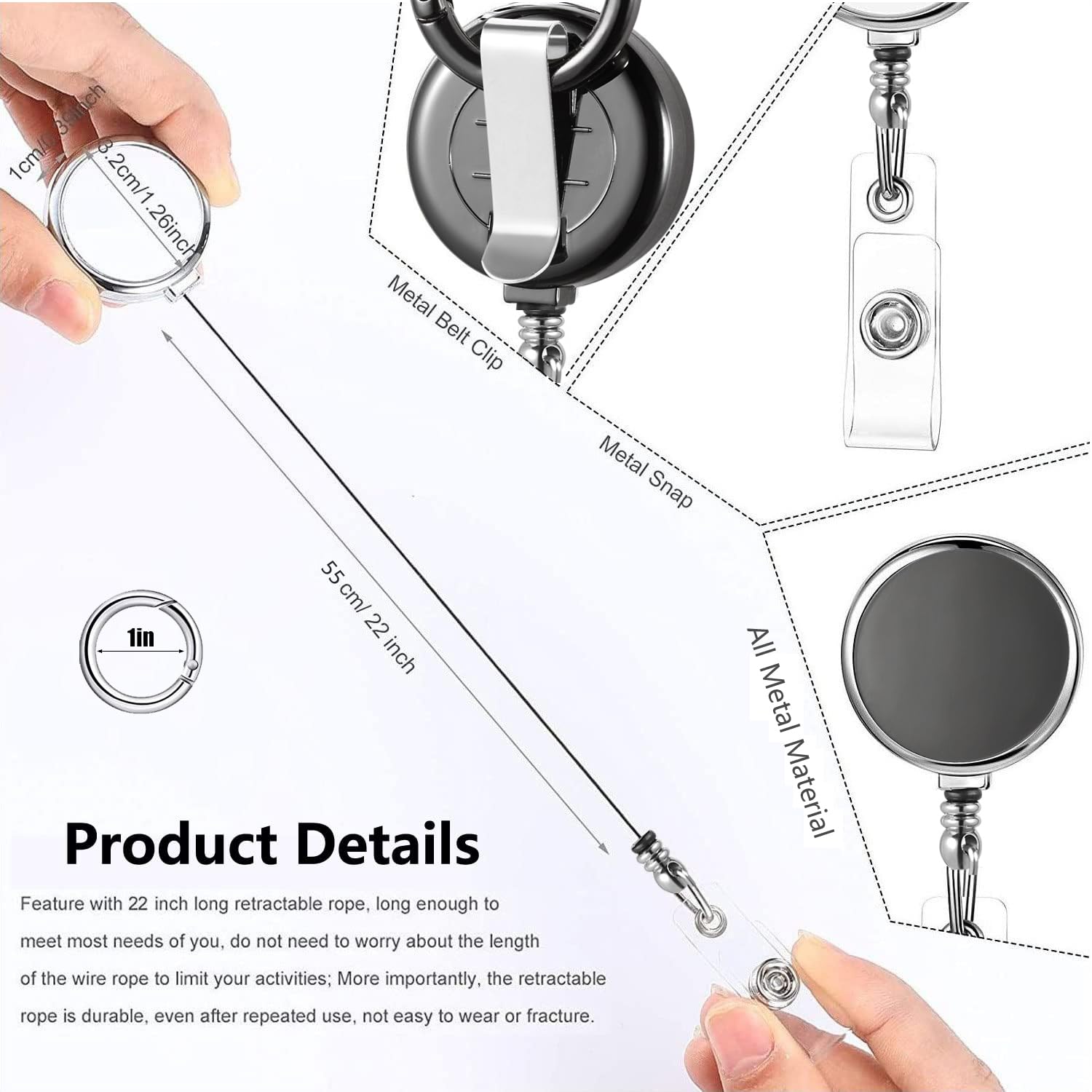 Lot De 2 Porte-badges Rétractables En Métal Très Résistants