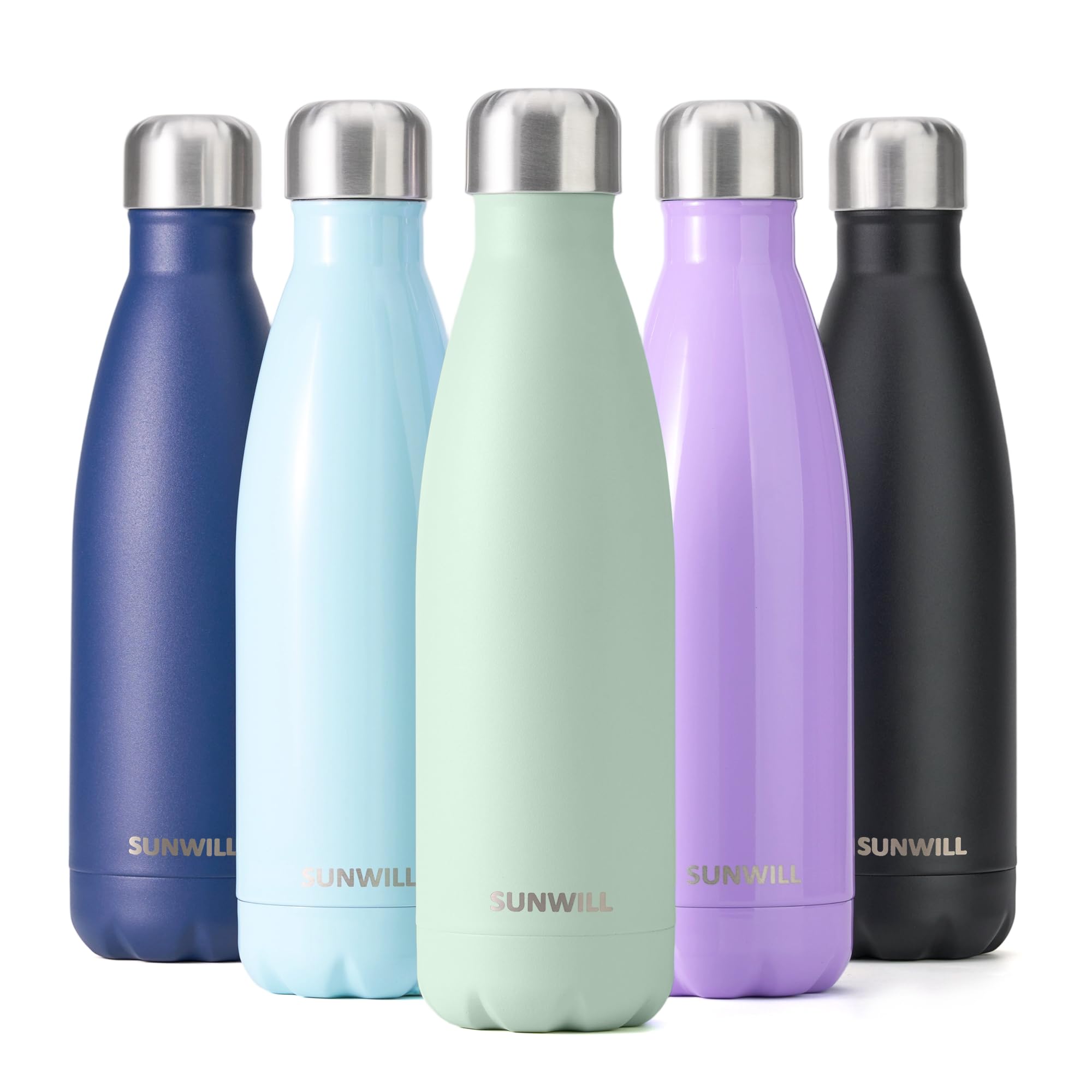 SUNWILL Metal Water Bottle Stainless Steel 500ml, Insulated Reusable Thermal Flask for Cold and Hot Drink, Travel, Sports, Gym, Powder Coated Matcha Cream