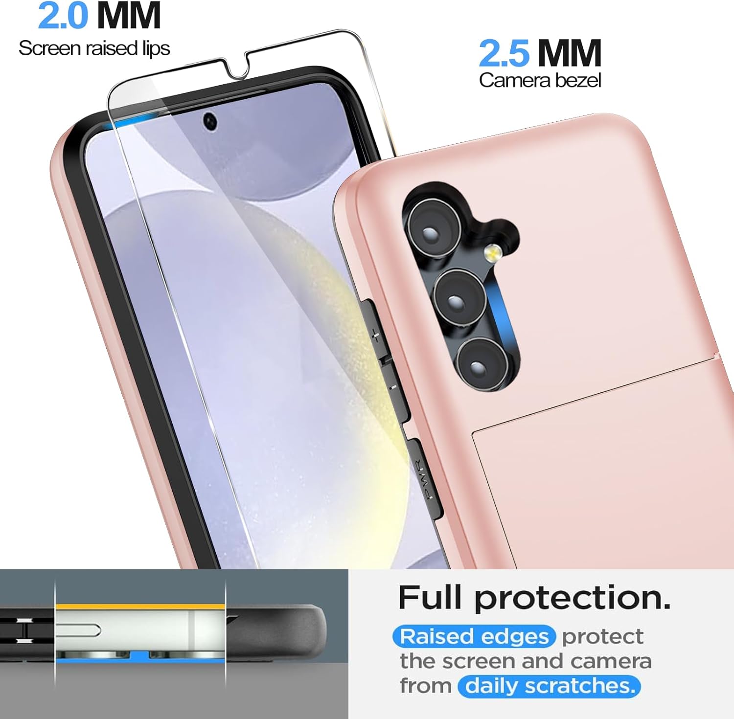 for Samsung Galaxy S25 Wallet Case with Card Holder, 2X Screen Protector Dual Layer Heavy Duty Protective Hidden Card Slot Slim Case for Galaxy S25 6.2" 2025 (Rose Gold) - Image 5