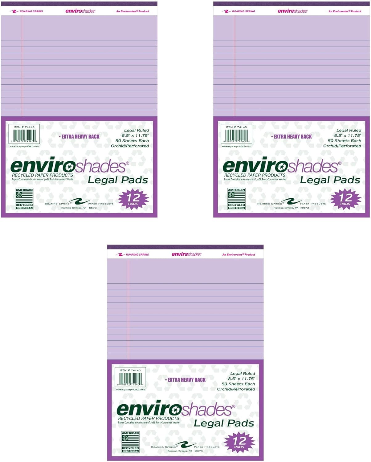 Enviroshades recycled orchid legal pads, case of 72, 8.5 x 11