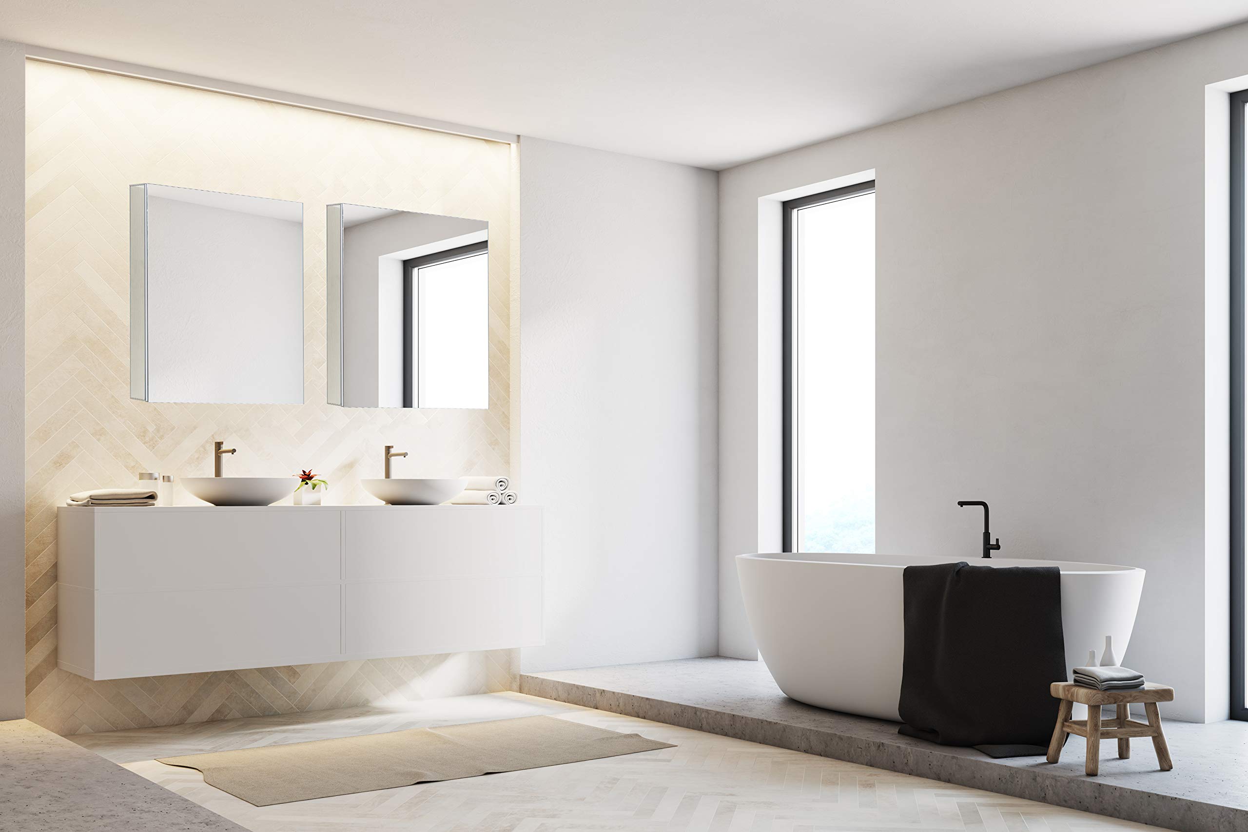 Bathroom Medicine Cabinet, Aluminum, Recessed/Surface Mount, 24