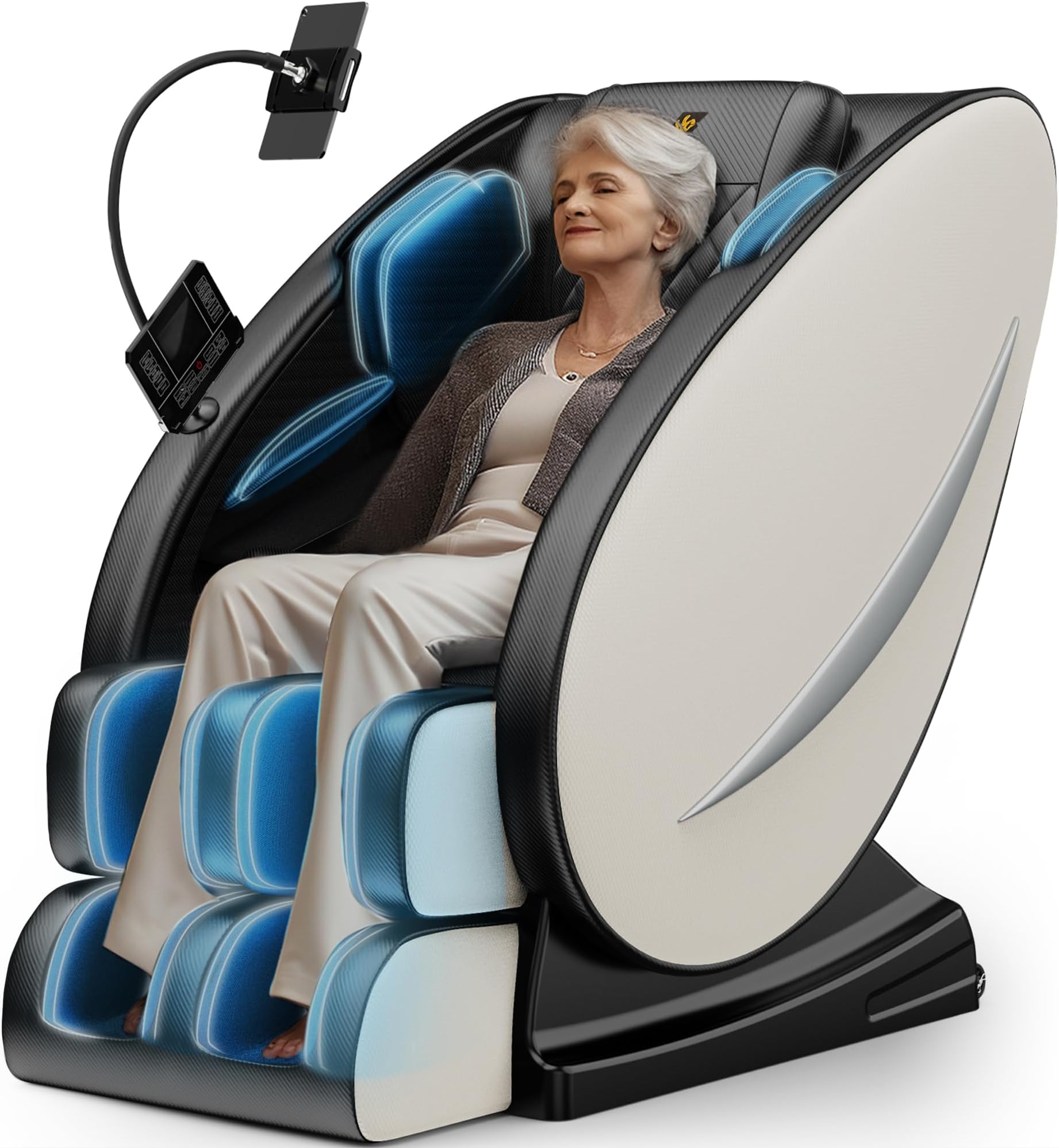 BILITOK Zero Gravity Full Body Massage Chair Recliner with Heat Therapy, Bluetooth Speaker, Air Compression Massage, Foot Roller, Touch Screen, Space-Saving Design, Faux Leather (White)