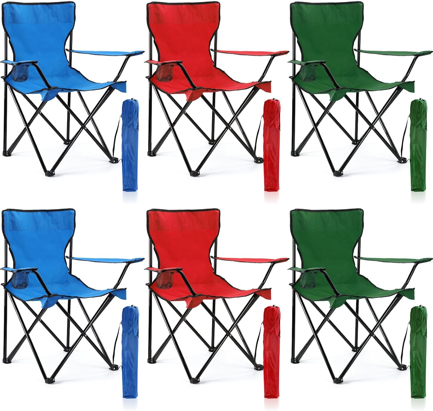 Nitial 6 Pack Folding Camping Chairs with Cup Holder and