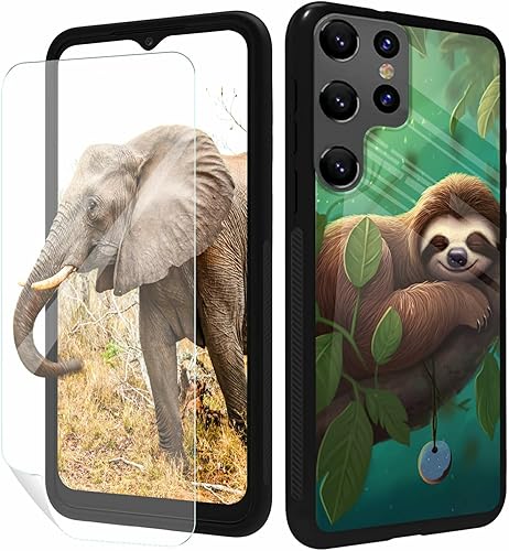 Funda para teléfono Samsung Galaxy S21 Ultra con protector de pantalla de vidrio templado delgado, cubierta negra, diseño elegante de perezoso lindo