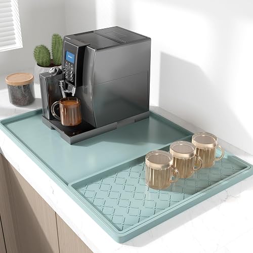 Rnivvi Silicone Coffee Mat, 16" x 24" Waterproof Raised Edge Coffee Bar Mats for Espresso Machine Station Accessories, Heat Resistant Detachable Dish Drying Pad for Kitchen Counter, Shadow Green - Shadow Green - 16" x 24"(Detachable)