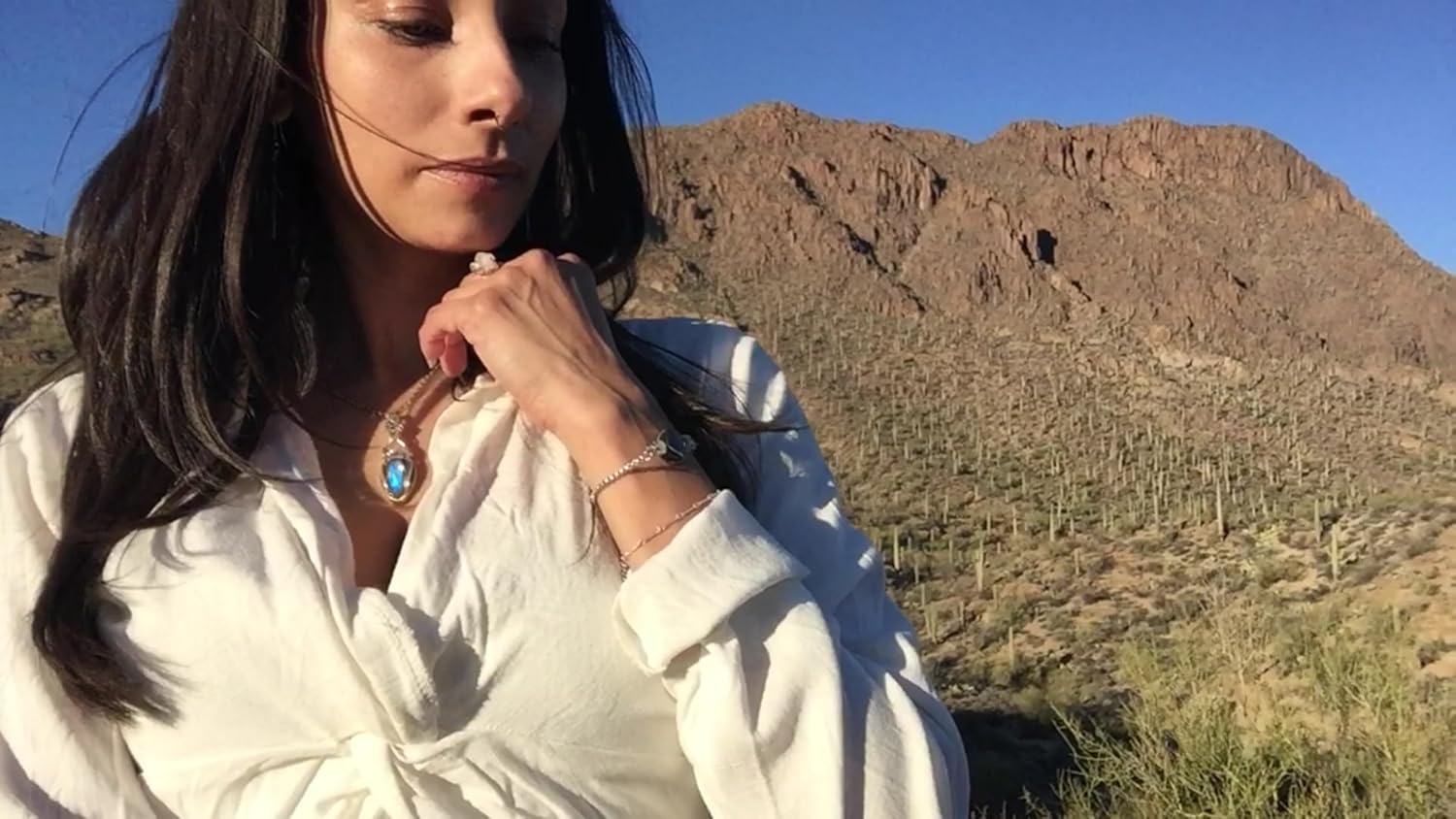 Labradorite Moonstone Necklace Pendant | Blue Crystal Necklace | Rainbow Moonstone Jewelry | Charged Moonstone Crystal Necklace for Women | Gift For Her LbMn (blue, sterling silver) - Image 3