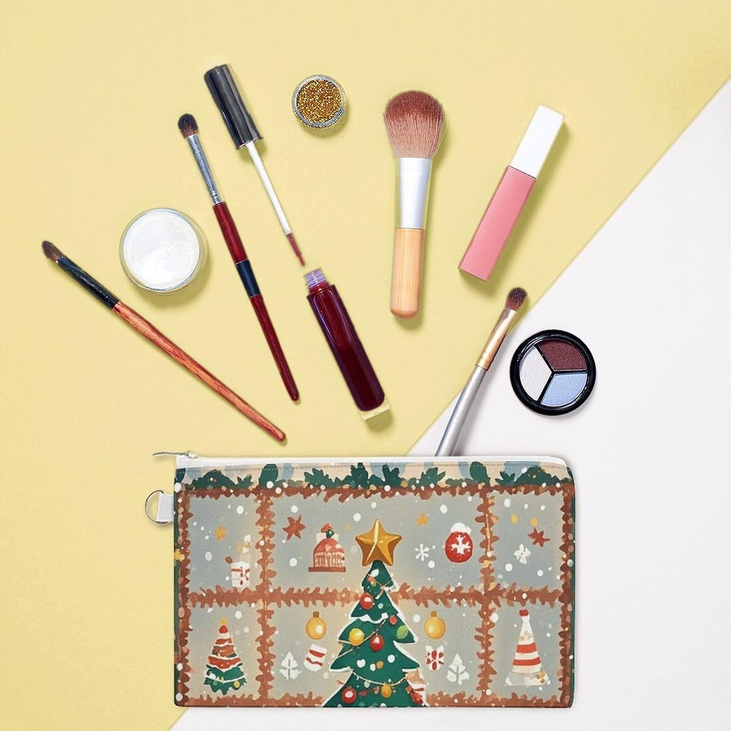 Christmas Tree Mat Coin Purse Coin Pouch with Zipper for Men Women Portable Change Wallet Canvas Coin Bag