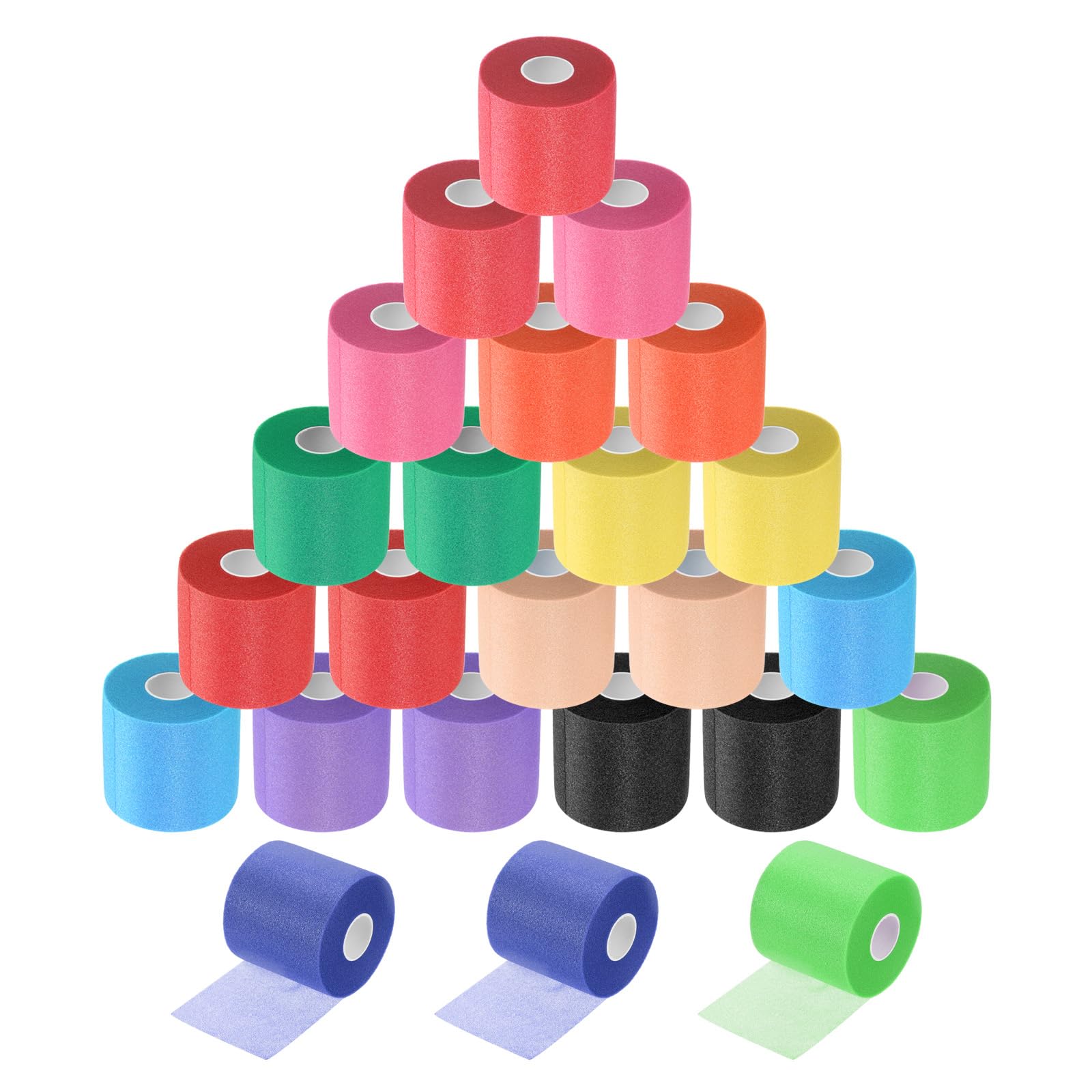 QUARKZMAN Sporttape Bondage Tape Pre Wrap Athletic Tape 27m x 7cm Schaumstoff Unterwickelband Sport Bandage für Knöchel Handgelenke Hände Knie Haare, 12 Farben 24 Rollen