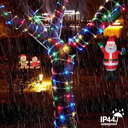 Miniatura 3 de YEGUO Luz solar de Navidad impermeable para exteriores, 66 pies, 200 luces LED multicolor, 8 modos de luces de tubo en tubo fino transparente