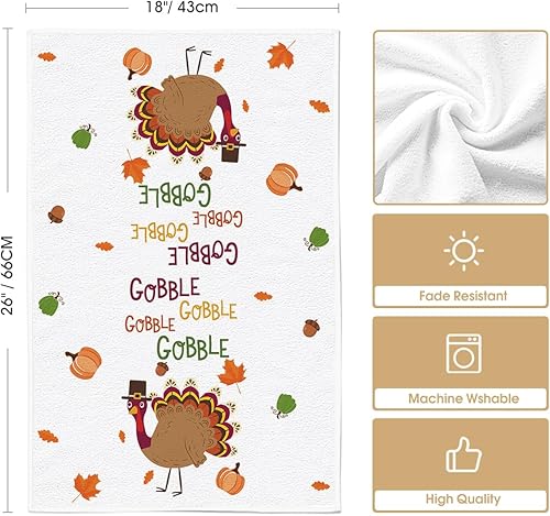 Miniatura 6 de Artoid Mode Juego de 2 toallas de cocina con diseño de calabaza y pavo Gobble de Acción de Gracias, 18 x 26 pulgadas