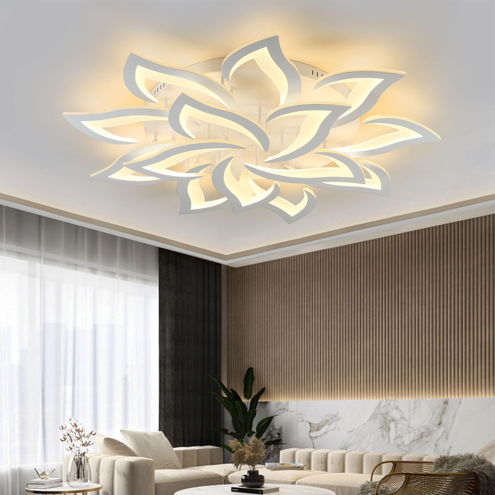 Sky angle Plafoniera LED Dimmerabile, Lampada da Soggiorno Con Telecomando, Moderna Lampadario, Lampada da Soffitto Per Camera da Letto Illuminazione da Soffitto, Plafoniera a Fiore 14Teste/100cm/130W