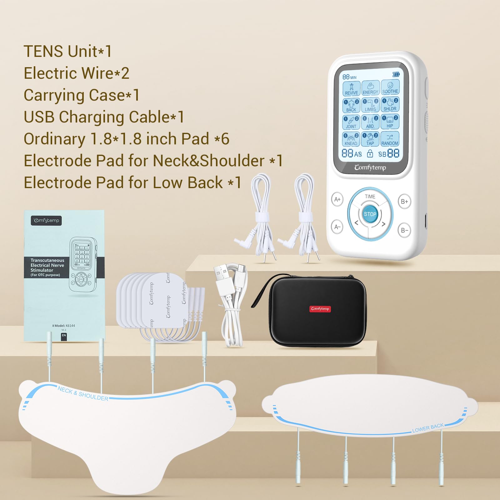 Comfytemp TENS Unit with Specialized Pads for Lower Back & Neck Shoulder Pain Relief, Easy-to-Use TENS Unit Muscle Stimulator with Large Display, Portable Dual Channel TENS Machine with Carrying Case — Amazon image 8