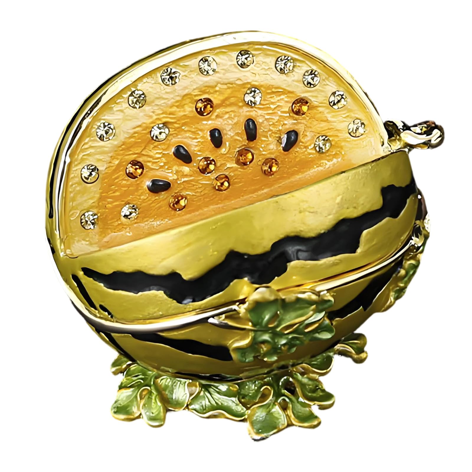 carotoe Fruit Jewelry Storage Box, Watermelon Figurine in Metal with Glossy Finish for Dresser and Tabletop Accent Decor Watermelon Trinket Box Fruit Jewelry Holder Small Accessory Organizer Earring