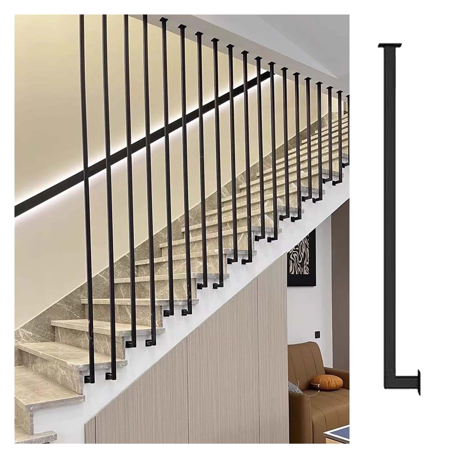 Balustre d'escalier bicolore de 177 cm pour une décoration de salon épurée