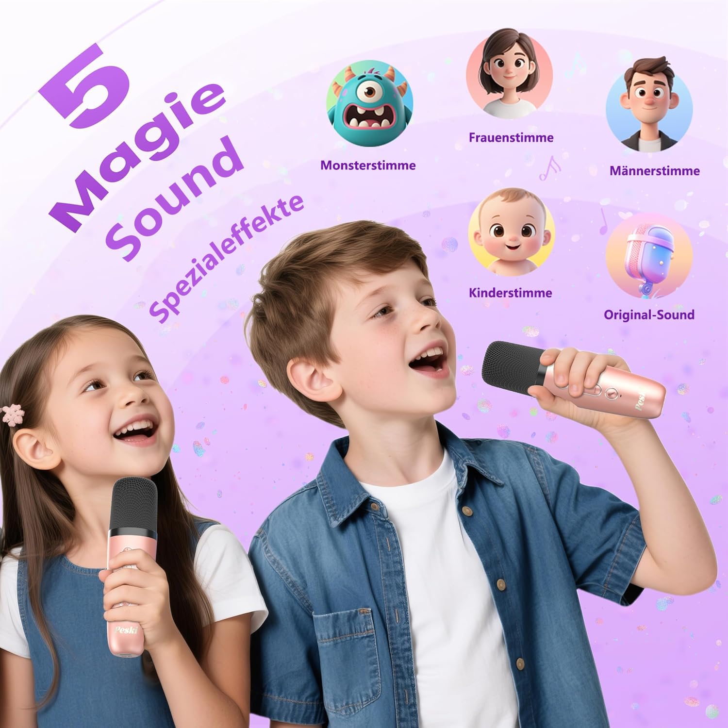 Maszyna do karaoke dla dzieci, mini maszyna do karaoke z 2 mikrofonami Bluetooth, przenośny głośnik Bluetooth z efektami dźwiękowymi i diodami LED, prezent dla dzieci w wieku 3-12 lat, dla dziewcząt i