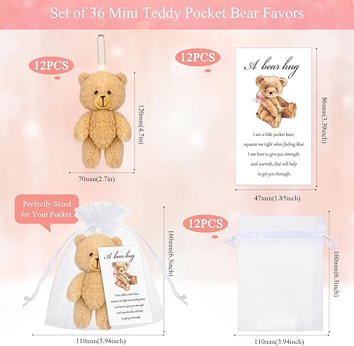 Miniatura 2 de Zhanmai Juego de 12 mini osos de peluche de 4.7 pulgadas con diseño sonriente de bolsillo, regalos de oso para baby shower, bolsas de organza para