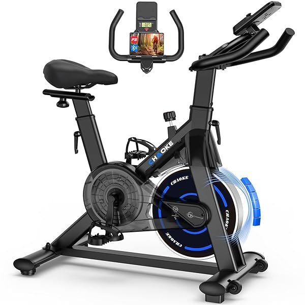 CHAOKE Magnetic Exercise Bike with APP, Spinning Fitness and Cardio Bike at Home with LCD Display and Cup Holder, Silence 5DB, Comfortable Breathable Seats, Max 160 kg