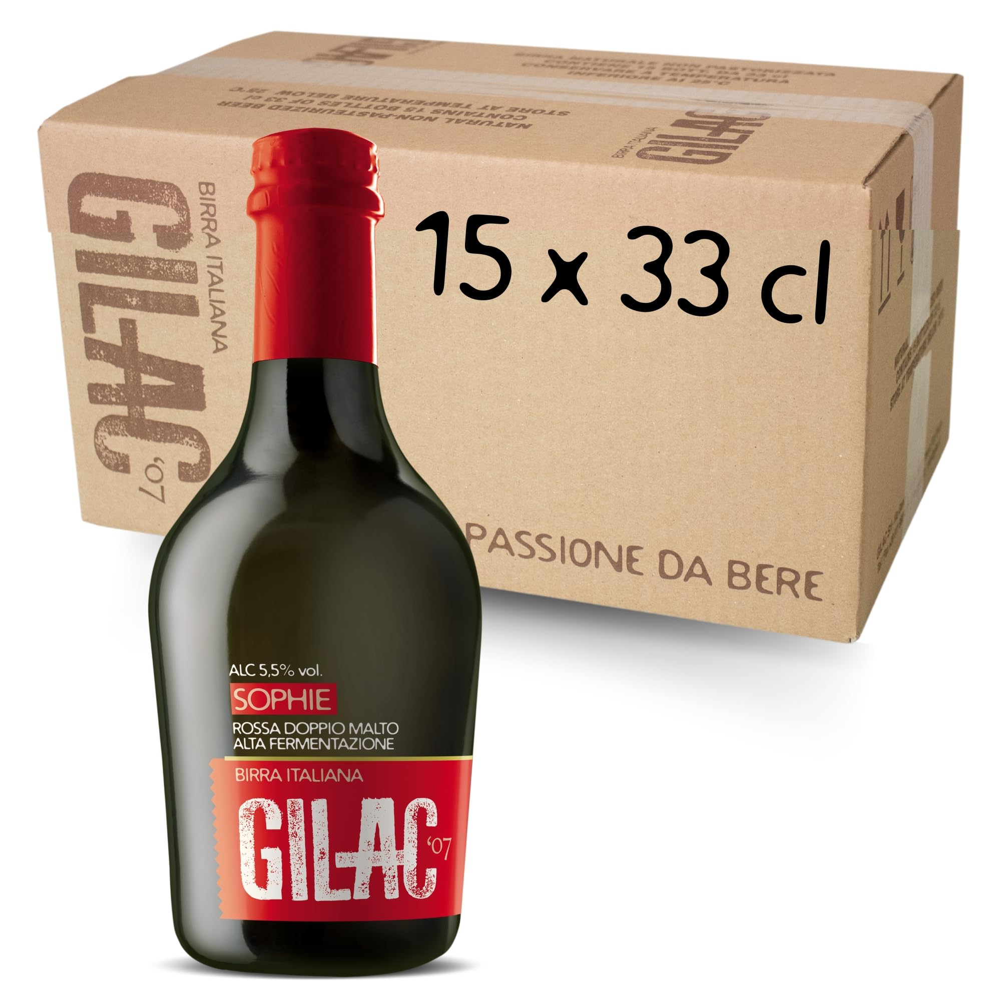 GILAC SOPHIE RED ALE - Birra artigianale Rossa 15 Bottiglie da 33 cl - Birra Rossa Italiana Non Filtrata e Non Pastorizzata, Birre artigianali confezioni regalo - Gradazione Alcolica 5.5% Vol