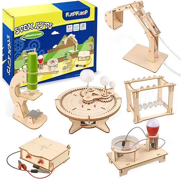 6-in-1 STEM Science Kits for Kids, Wood Arts and Craft Kits, STEM Toys for Boys Girls Age 8-12 5-7 8 10 12 13 14 Gift Idea, 3D Puzzles Building Engineering Model Set Light Beige