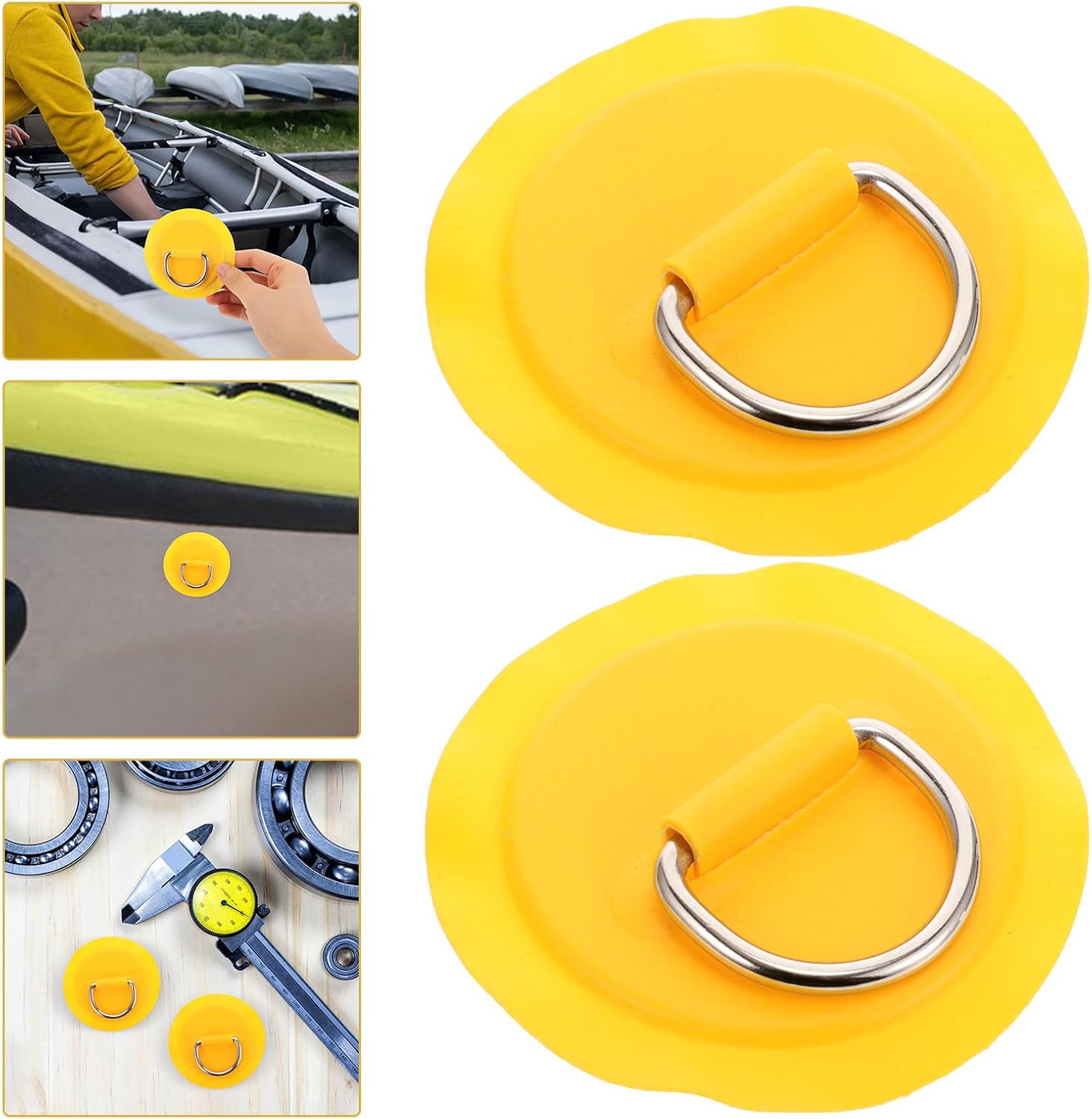 Alipis 2pcs Stainless Steel Kayak D-Ring Buckle with PVC Patch, Kayak Accessory for Rope Fixing and Canoe Cord Repair, Sturdy Yellow Multifunctional Boat Hardware for Kayaking
