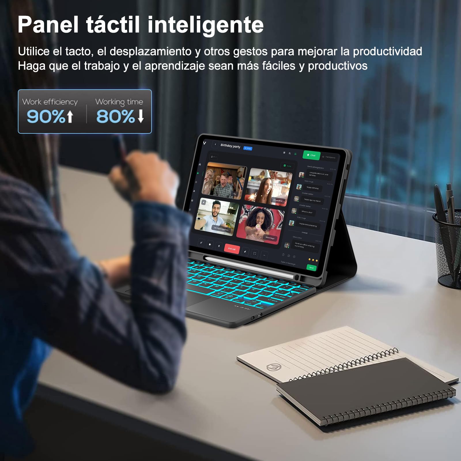 Teclado para Lenovo Tab M11 11" 2024 con Retroiluminado y Touchpad, Negro | Teclado Bluetooth Retroiluminado 7 colores Desmontable con Funda Delgada y Touchpad para Tablet Lenovo M11 TB330FU/TB330XU