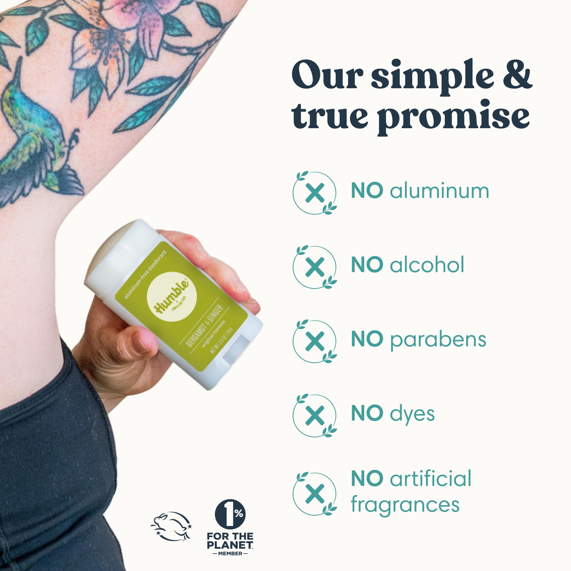 Humble alles Natur dezodorant, aluminium i parabeny, Cruelty Free dezodorant dla mężczyzn i kobiet, bergamotka i imbir, 1 opakowanie