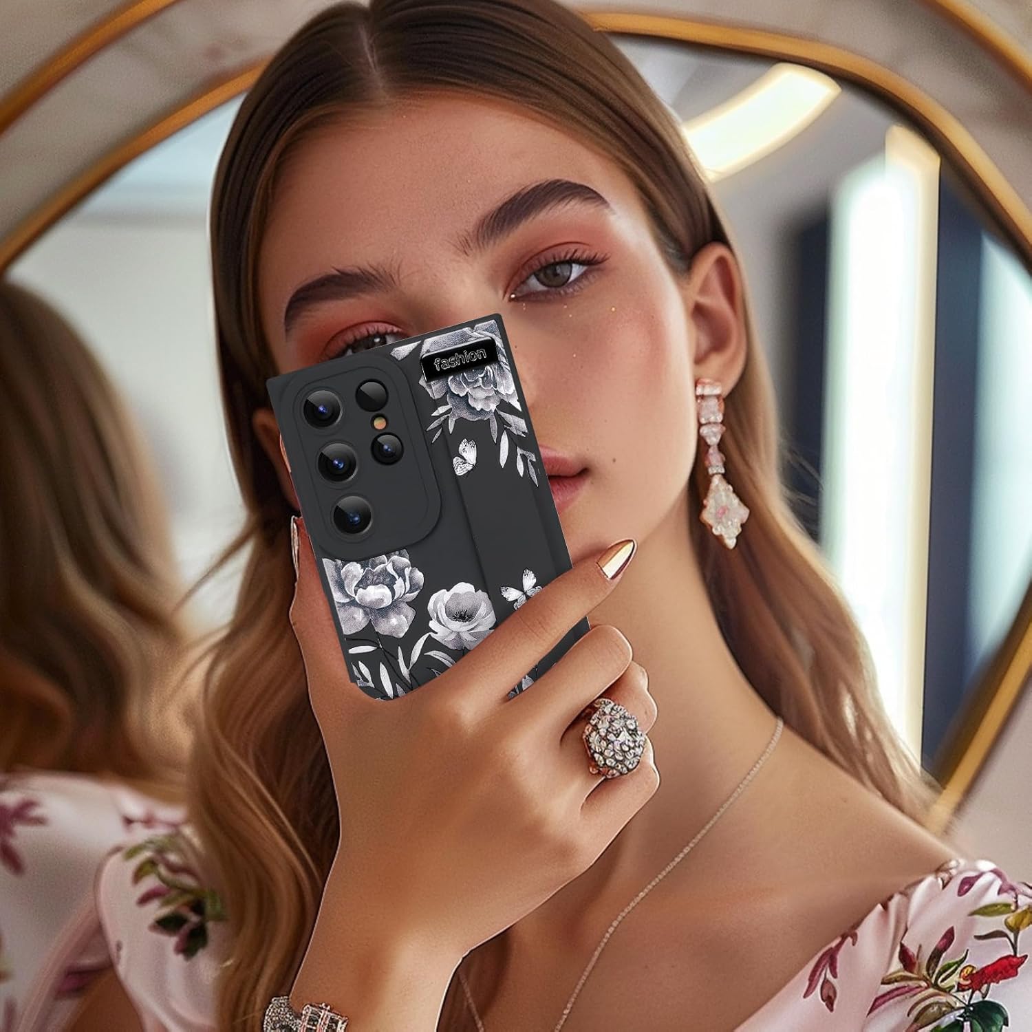 MOWIME for Samsung Galaxy S25 Ultra Case with Wrist Strap, Cute Flower Rose Butterfly Design Soft TPU Protective Case for Women Girls Slim Shockproof Cover with Adjustable Kickstand Holder - Black - Image 7