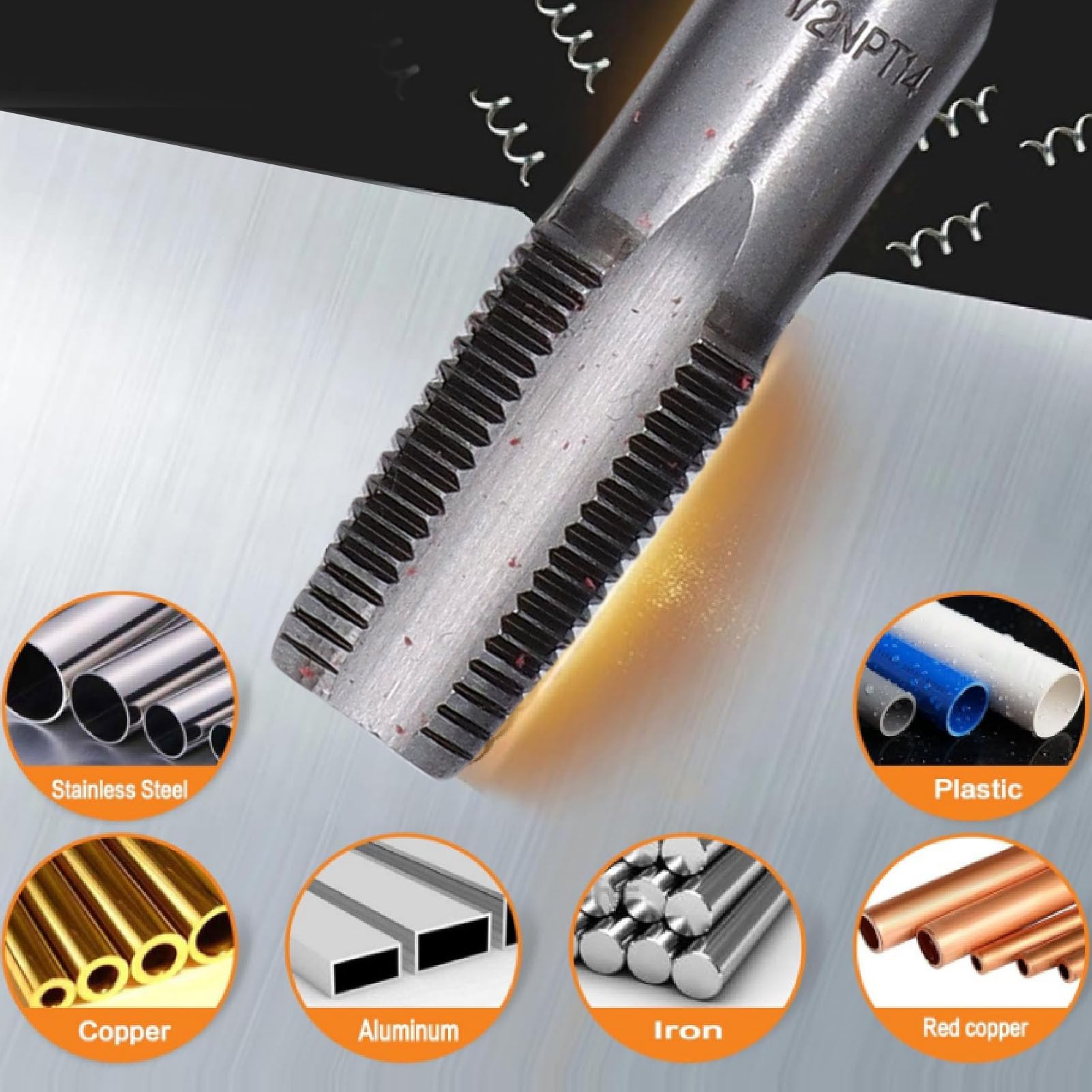 Juego de 5 machos de roscar para tuberías NPT, de Acero al Carbono, para fontanería, mecánicos y Aficionados al Bricolaje, con roscas de 3/4", 1/2", 3/8", 1/4" y 1/8".