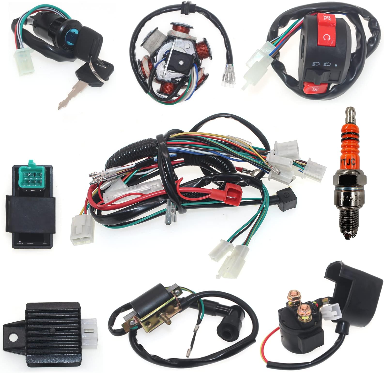 Wire Harness Complete 6 Coil Stator CDI Wiring Harness for 49cc 50cc 70cc 90cc 110cc 125cc 150cc GY6 Taotao Kazuma Baja ATV Dune Buggy Go Kart Scooter Pit Bike Quad Moped 4 Stroke Engine Harness