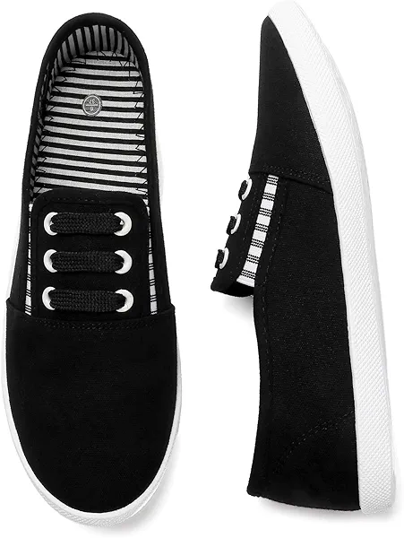 kufeiti Women's Canvas Slip On Shoes Sneakers for Women Fashion Comfortable White Black Elastic Sneakers for Women