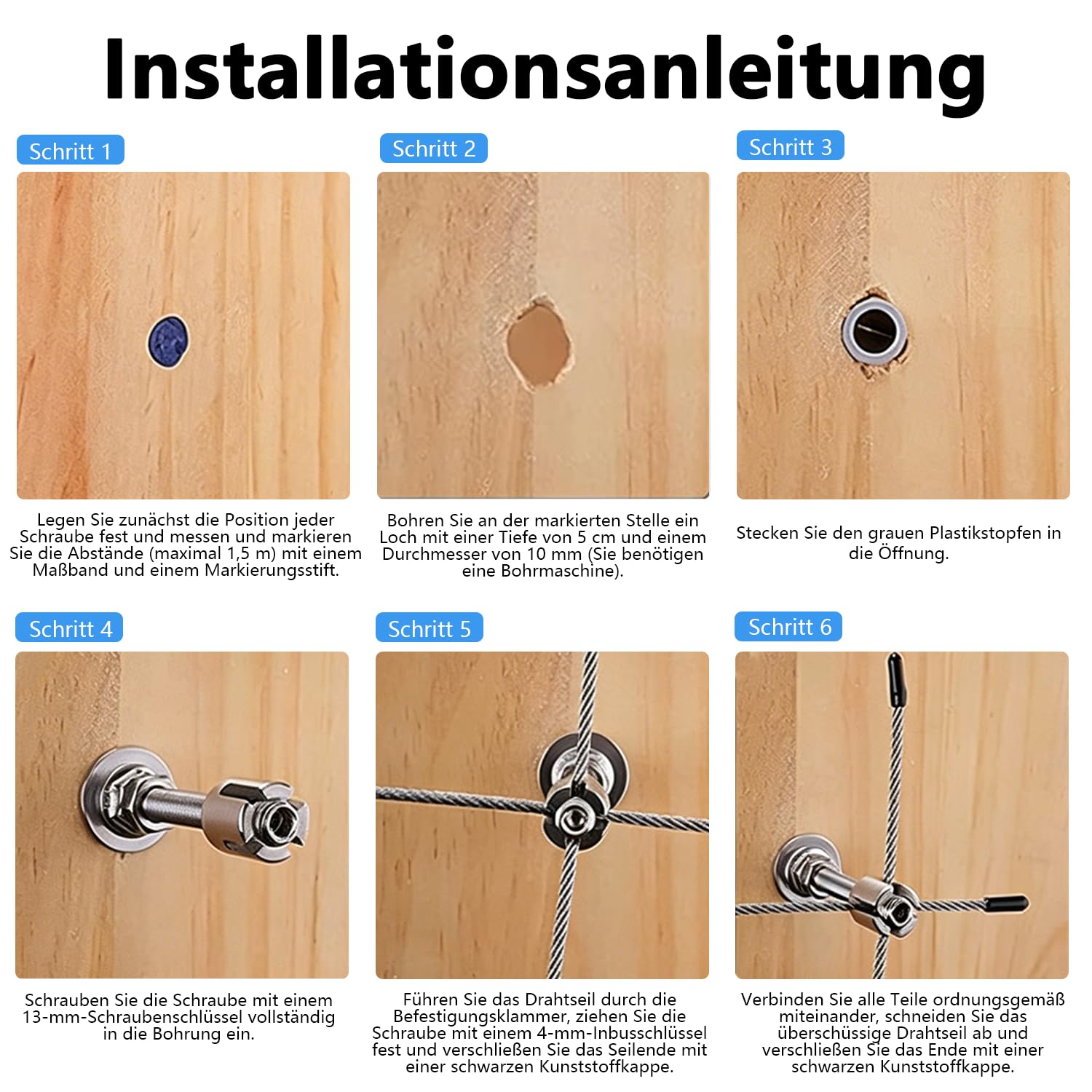 Rankhilfe Metall für Kletterpflanzen, Edelstahl Robust Drahtgitter Set mit 24m Rankhilfe Edelstahl (3mm Stahlseil) und 16 Halter für Kletterpflanzen, Garten, Mauer, Rosen Weinreben