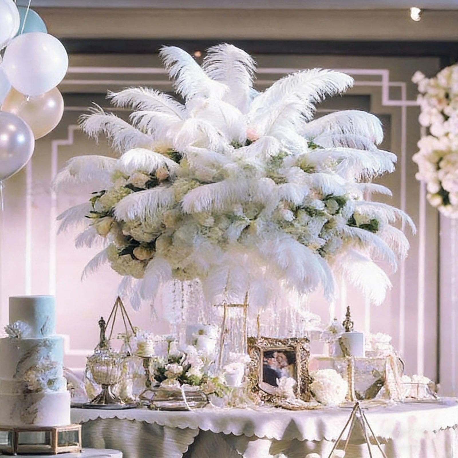 Lot de 20 grandes plumes d’autruche blanches naturelles 25-30 cm, plumes duveteuses pour mariage, centre de table, bouquet floral, décoration sapin de Noël, artisanat DIY