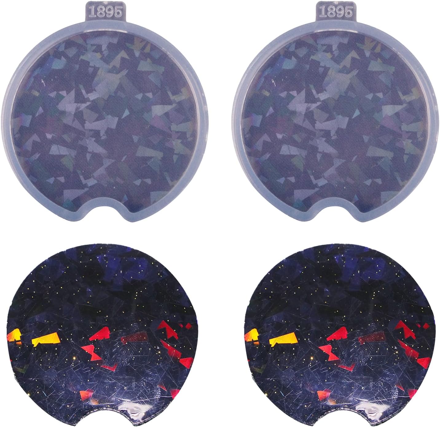 2Pcs Car Coaster Mold DIY Round Coaster Silicone Holographic Resin Mold Epoxy Resin Casting Molds for DIY Cup Mats, Home Decoration 7.2cm