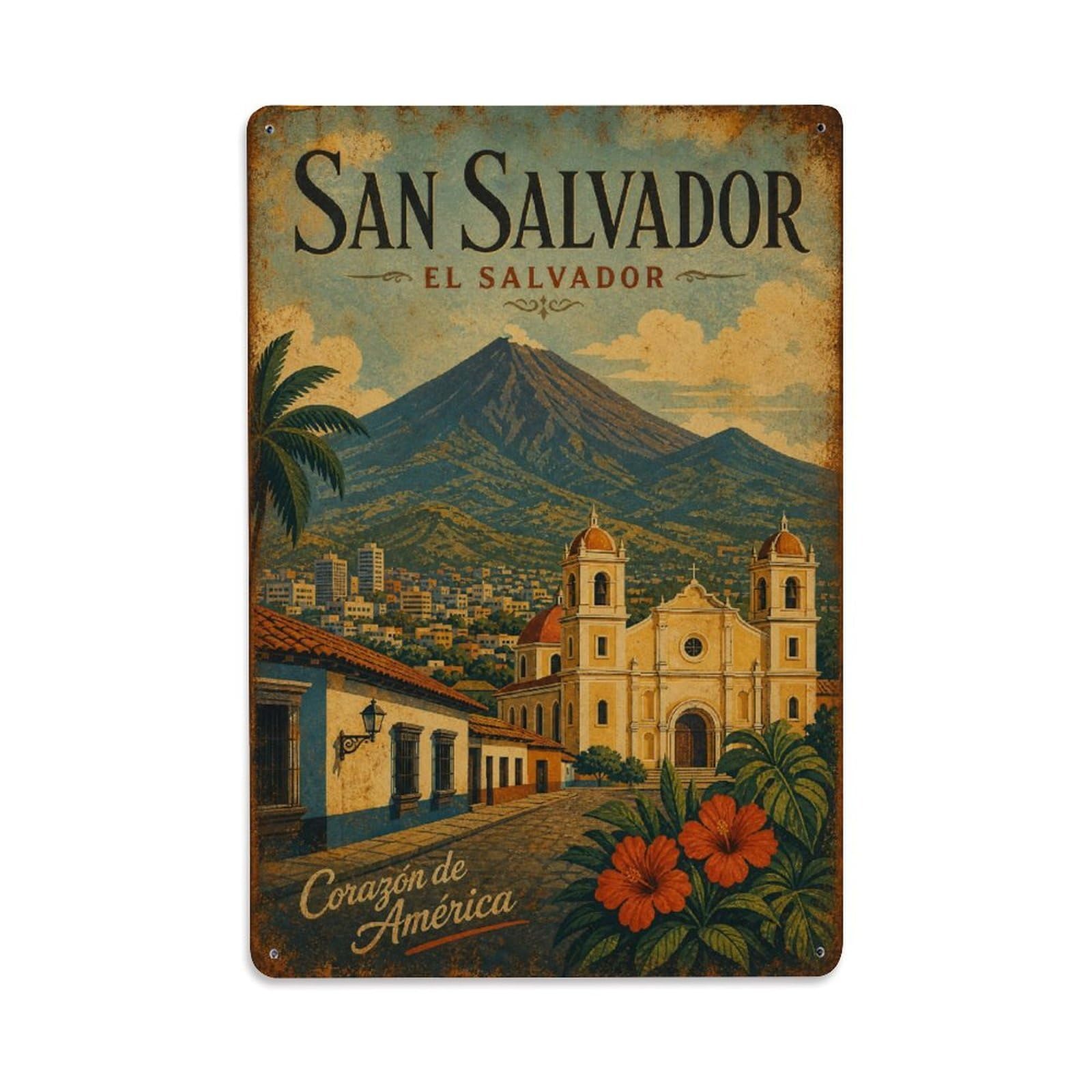 Metal Tin Sign Retro Travel Salvador San Salvador