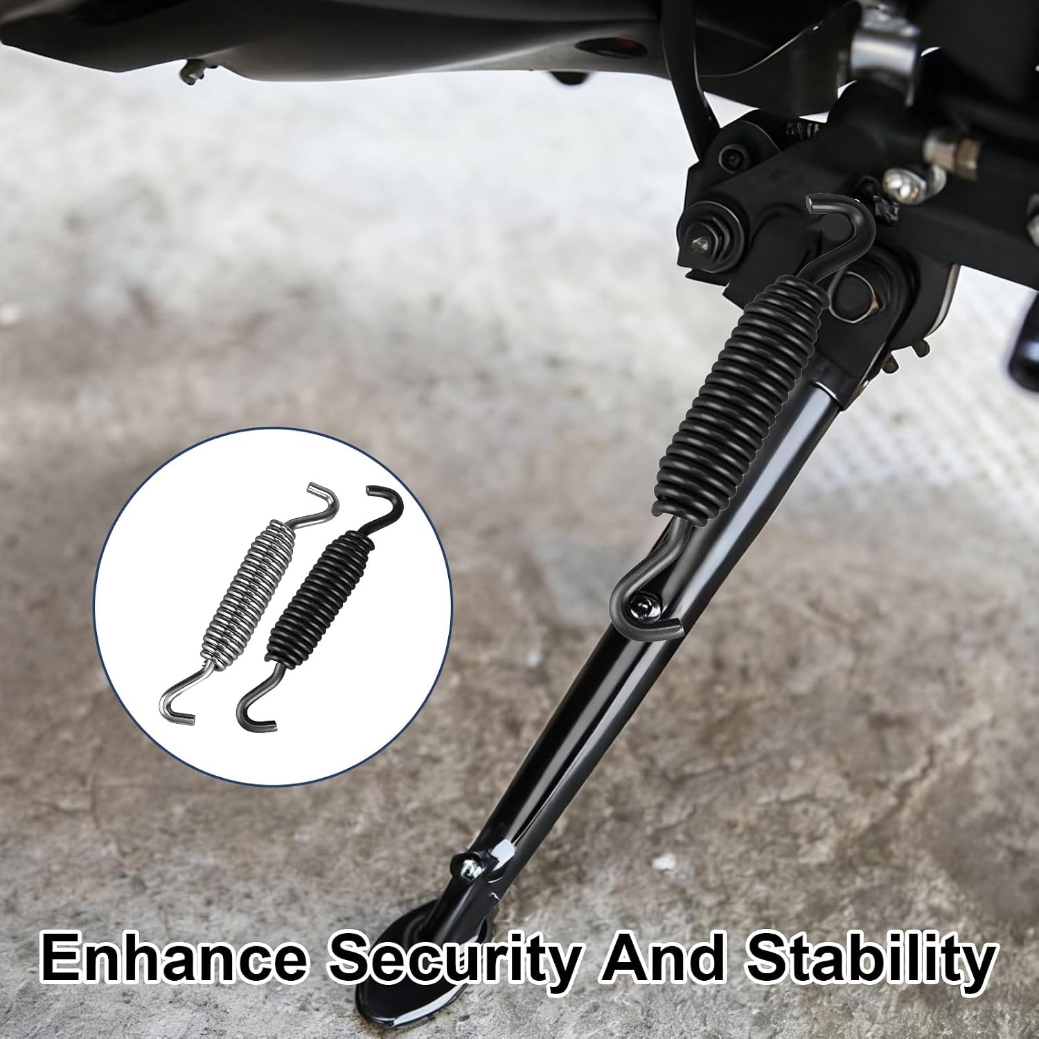 2 Pcs Motorcycle Universal Jiffy Stand Spring Compatible with Harley Davidson Dyna, Sportster, Softail, Touring, Road Glide, and XL1200 Models, Durable Metal Kickstand Support Spring (Black + Chrome)