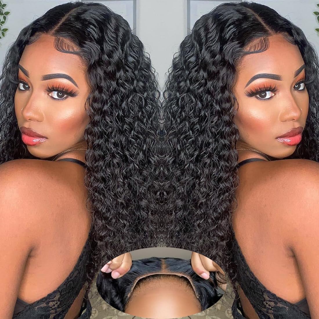 Wear and Go Glueless Wig Human Hair Pre Plucked Pre Cut 5x5 HD Lace Closure 18 Inch Water Wave Human Hair Wig for Black Women Brazilian Virgin Curly Wig Natural Black