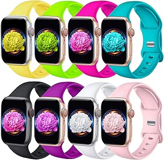 8 Pack Bands Compatible with Apple Watch Band 38mm 40mm 41mm 42mm 44mm 45mm 49mm for Women Men, Breathable Soft Silicone Waterproof Sport Strap Compatible with iWatch Series Ultra 8 7 6 5 4 3 2 1 SE