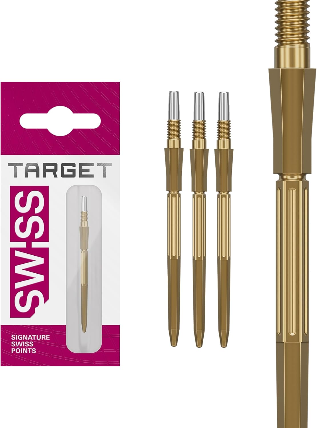 Target Darts Elysian Archetype 43 Swiss Point | 3 Pack Set of Tips | 30MM/35MM/42MM – Gold/Silver/Black | Change Dart Points, Swiss Storm Points, Professional Darts Accessories