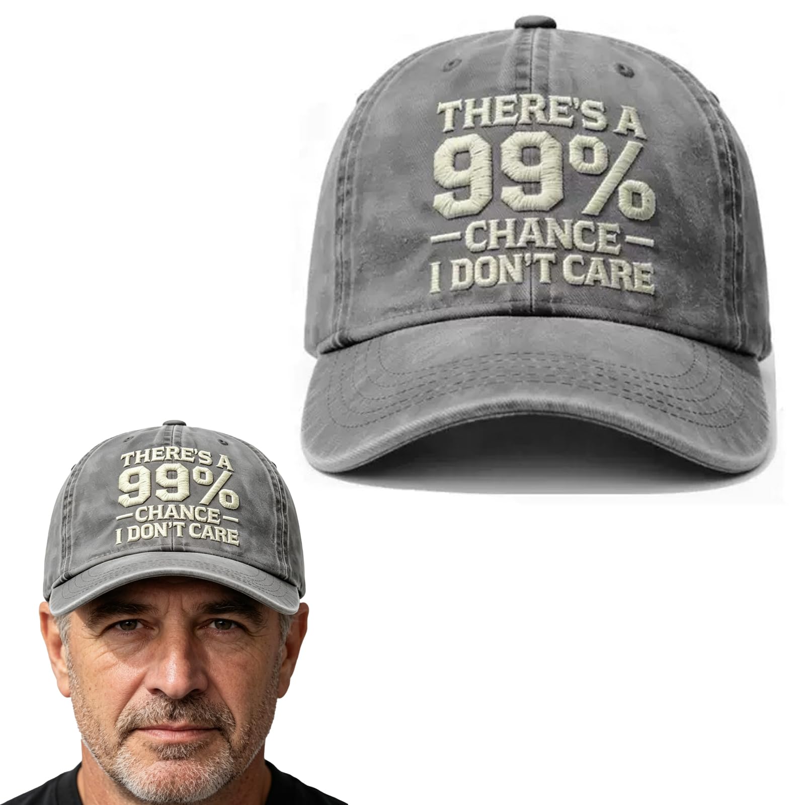 There's A 99% Chance I Don't Care Hat, Vintage Distressed I Don't Care Cap, Adjustable Funny Baseball Cap