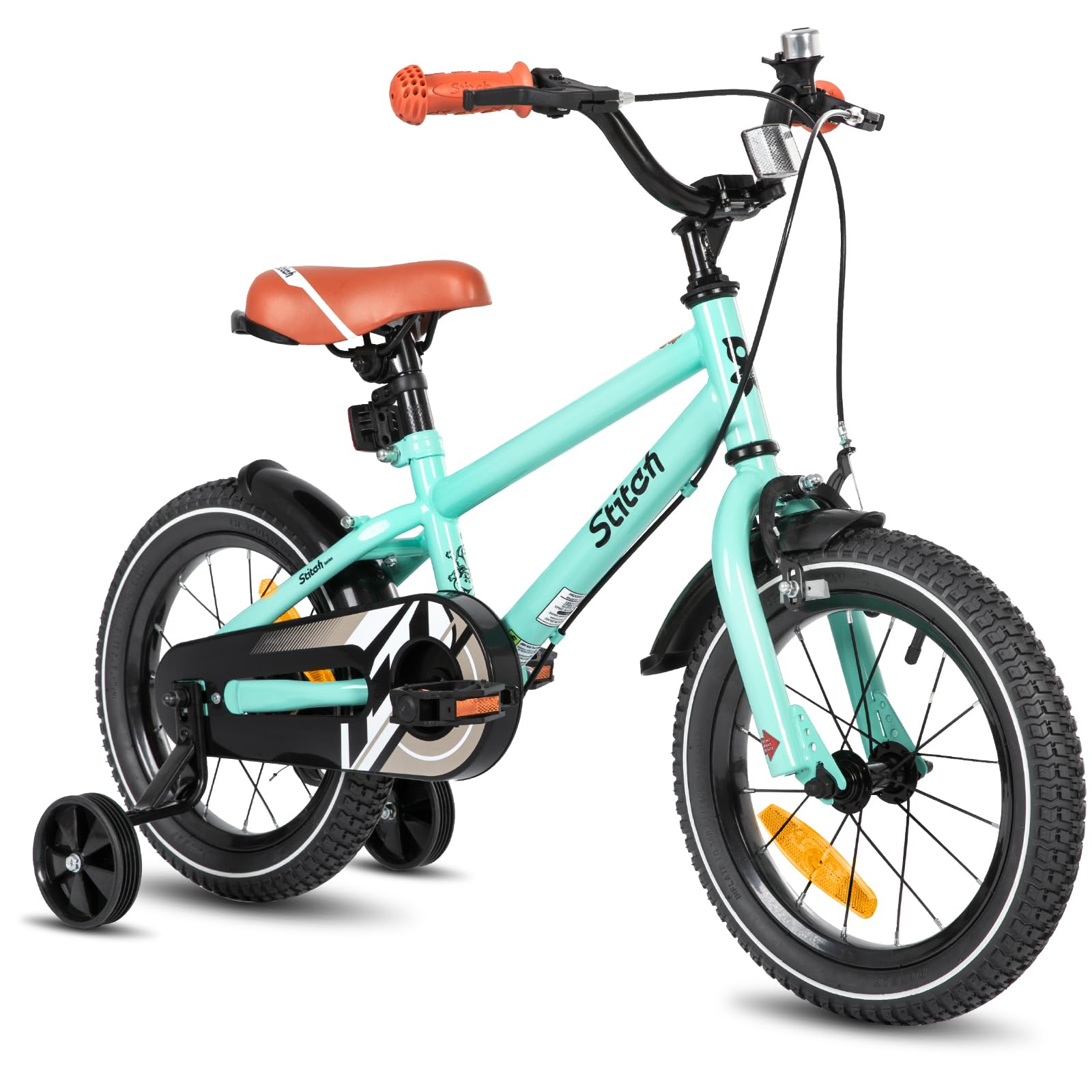STITCH Bicicleta Infantil 14/16/18 Pulgadas Rosa Claro/Azul Claro/Beige/Verde Menta para Niños y Niñas de 3, 4, 5, 6, 7, 8 y 9 Años Kids Bike con Estabilizadores y Frenos de Mano 85% Montada…
