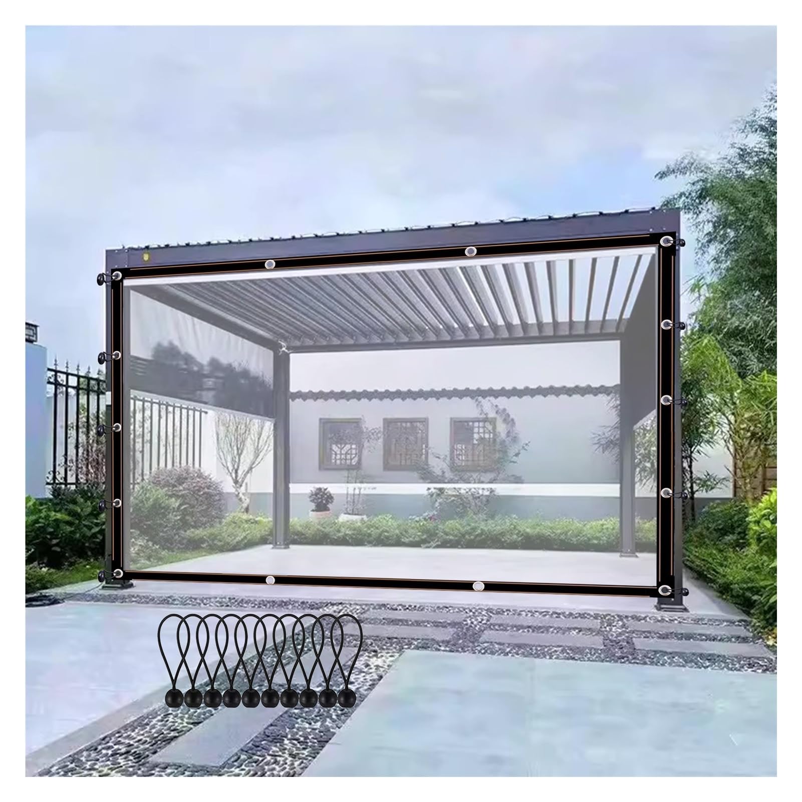 Lona transparente impermeable de 4x1.8m para pérgola y paneles laterales de jardín