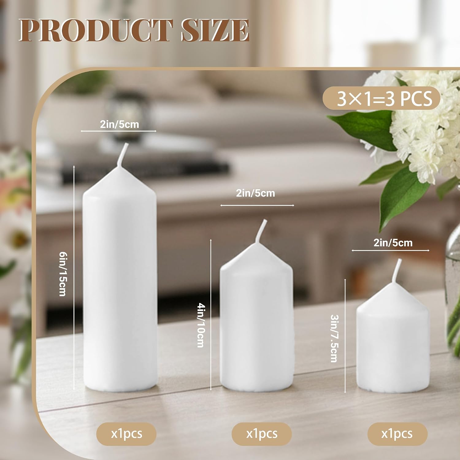 Pillar Candles Bulk Set - Unscented, Smokeless, Dripless | 3 Sizes: 2x3, 2x4, 2x6 Inches | Ideal for Weddings, Christmas & Home Decor (18, White)