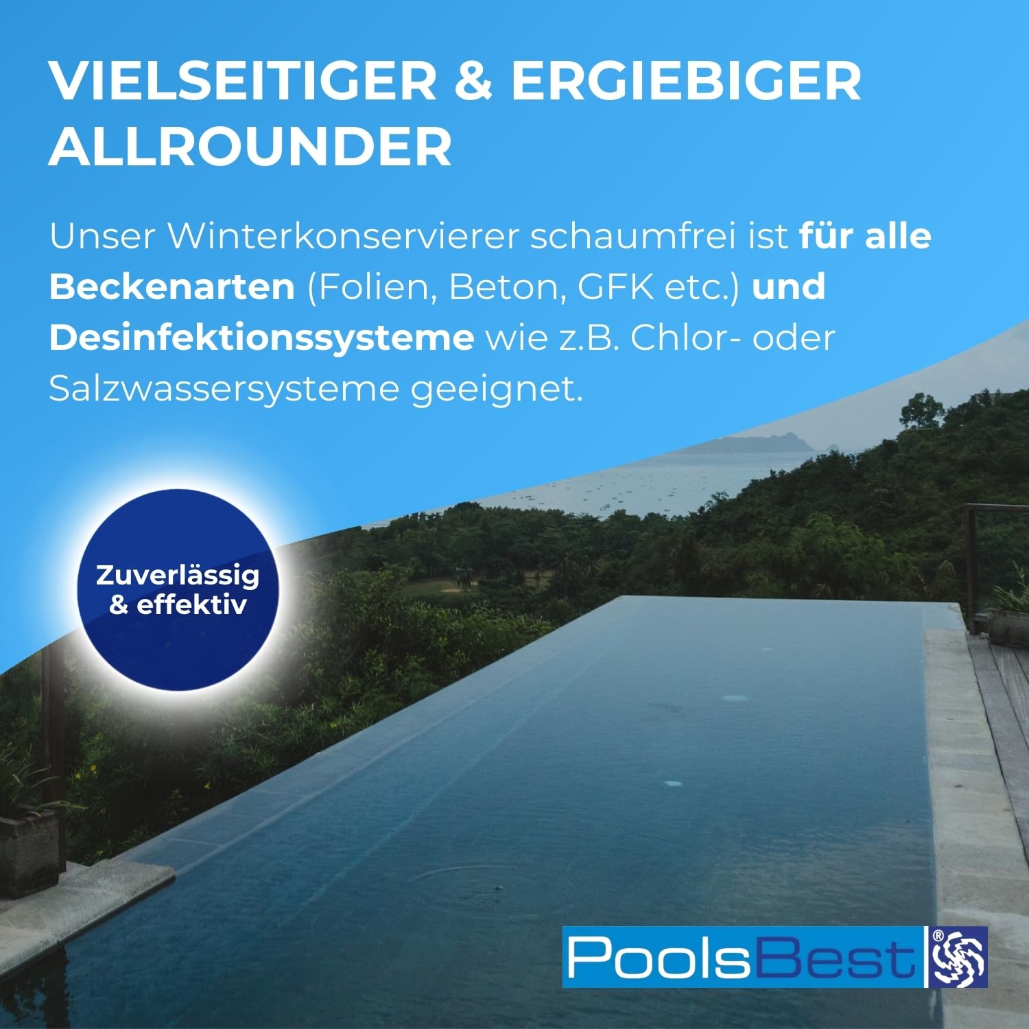 PoolsBest Pool Überwinterungskonzentrat 5L I hochkonzentriertes Wintermittel für Pools I schaumfreies Überwinterungsmittel I ideal zum Winterfest-Machen von Poolwasser I Pool Überwinterung