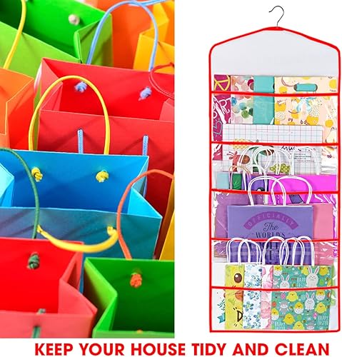 Miniatura 7 de Primode Bolsa de regalo y almacenamiento de papel de seda, organizador colgante con múltiples bolsillos delanteros y traseros de doble cara,